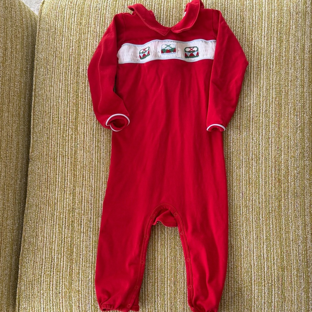 Red Kids One Piece with Embroidered Detail